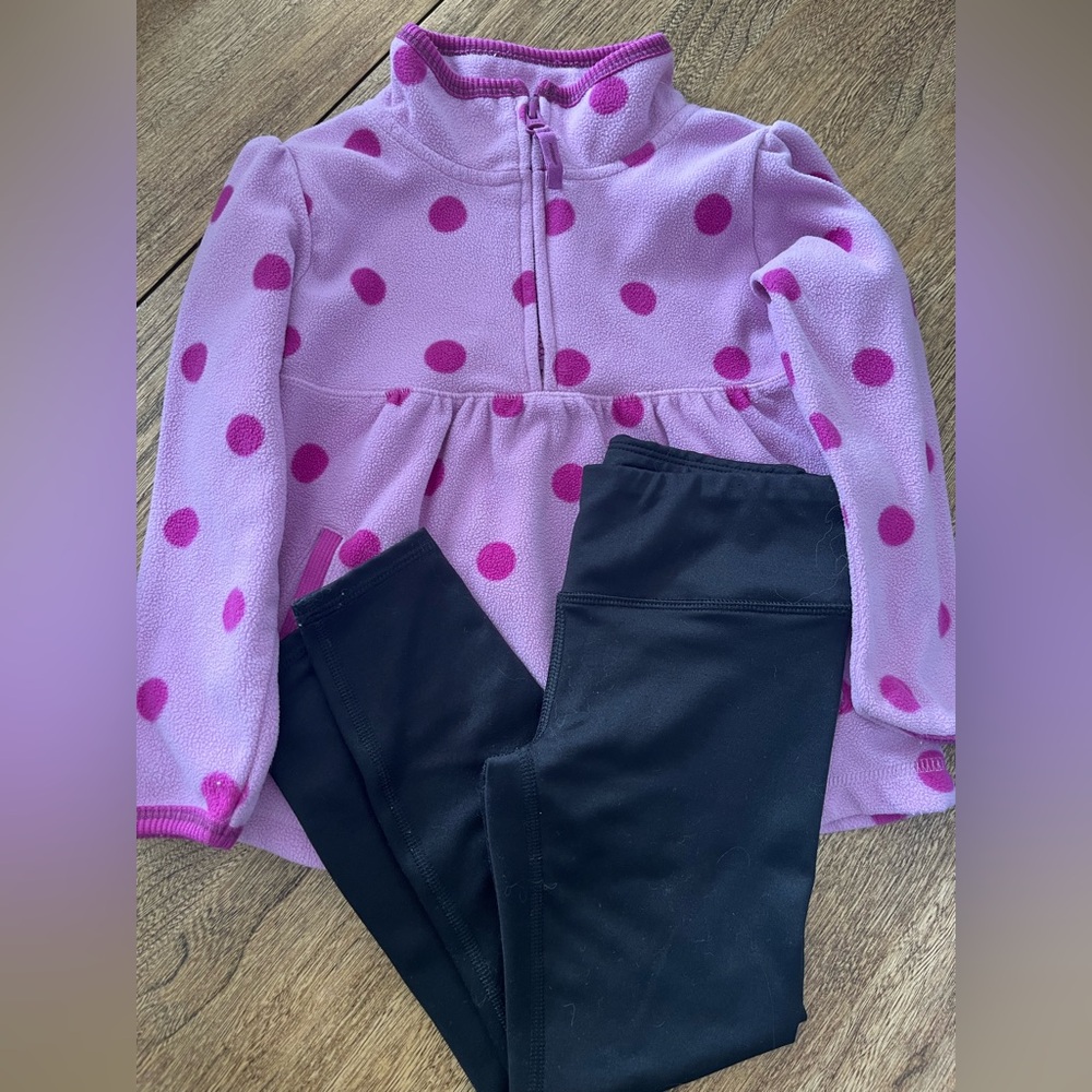 Navy Toddler Girl 4T Outfit Set Purple Polka Dot Fleece Pullover Athletic Pants